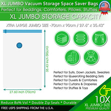 Load image into Gallery viewer, XL Jumbo Vacuum Storage Bags Comforters Bedding Clothes Space Saver w/ Hand Pump