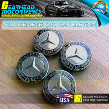 Load image into Gallery viewer, 4pcs Dark Blue Wheel Center 75MM Hub Caps For Mercedes Benz Emblem Laurel Wreath