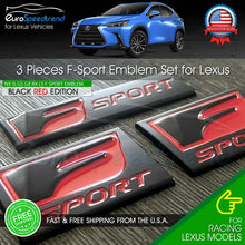 Load image into Gallery viewer, 3x F-Sport Black Red Emblem Set For Lexus Side Fender Trunk Lid Nameplate Badge