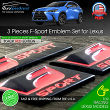 Load image into Gallery viewer, 3x F-Sport Black Red Emblem Set For Lexus Side Fender Trunk Lid Nameplate Badge