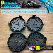 Load image into Gallery viewer, 4pcs Dark Blue Wheel Center 75MM Hub Caps For Mercedes Benz Emblem Laurel Wreath
