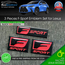 Load image into Gallery viewer, 3x F-Sport Black Red Emblem Set For Lexus Side Fender Trunk Lid Nameplate Badge