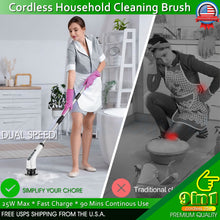 Load image into Gallery viewer, Cordless Electric Spin Scrubber Extendable Handle 9 Cleaner Brush 2 Speed Power