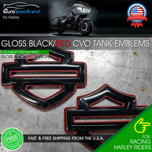 Load image into Gallery viewer, Harley CVO Custom Tank Emblems Gloss Black Red 3D Logo Road Glide Set of 2