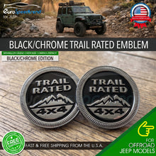 Load image into Gallery viewer, Black/Chrome Trail Rated 4x4 Emblem Badge (Pair) for Jeep Wrangler, Grand Cherokee, Compass, Patriot