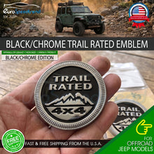 Load image into Gallery viewer, Black/Chrome Trail Rated 4x4 Emblem Badge (Pair) for Jeep Wrangler, Grand Cherokee, Compass, Patriot