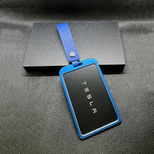 Load image into Gallery viewer, Blue Aluminum Key Card Holder & Protector Strap Accessories Tesla Model 3 Y S X