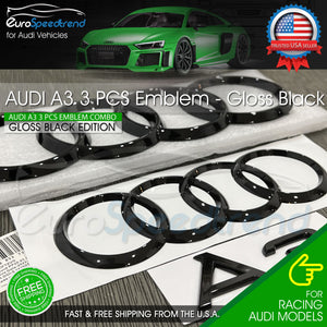 Audi A3 Front Rear Rings Emblem Gloss Black Trunk Quattro 2.0T TDI Badge Set OE