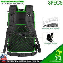 Load image into Gallery viewer, 30L Military Black Tactical Backpack Rucksack Camping Hiking Bag Daypack Travel
