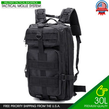 Load image into Gallery viewer, 30L Military Black Tactical Backpack Rucksack Camping Hiking Bag Daypack Travel