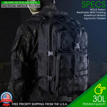 Load image into Gallery viewer, 30L Military Black Tactical Backpack Rucksack Camping Hiking Bag Daypack Travel