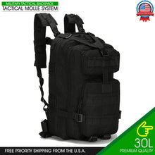 Load image into Gallery viewer, 30L Military Black Tactical Backpack Rucksack Camping Hiking Bag Daypack Travel