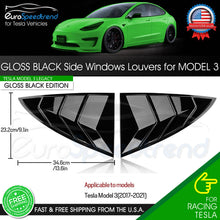 Load image into Gallery viewer, For 2017-2021 Tesla Model 3 Gloss Black Rear Side Window Louver Shutter Covers