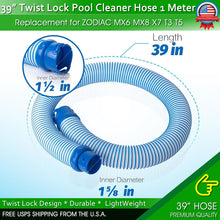 Load image into Gallery viewer, Twist Lock Hose For Zodiac Swimming Pool Cleaner MX6 MX8 X7 T3 T5 Baracuda 39"