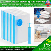 Load image into Gallery viewer, Jumbo Vacuum Storage Bags XL Comforters Bedding Clothes Space Saver w/ Hand Pump