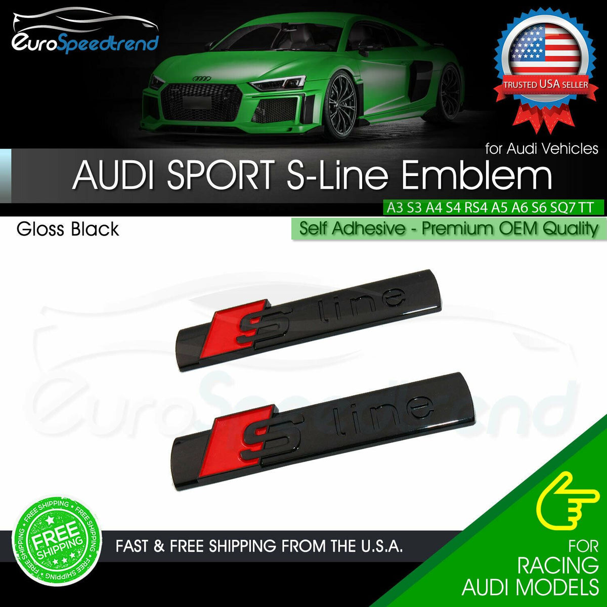 2x for Audi S-Line Gloss Black Badge Emblem 3D A3 A4 A5 A6 A7