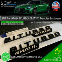 Load image into Gallery viewer, 2017+ BiTurbo 4Matic AMG Fender Emblem Gloss Black Benz C43 C63 E43 E63 Badge