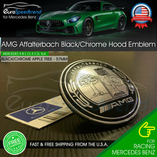 Load image into Gallery viewer, AMG Front Hood Emblem Affalterbach Black Chrome Apple Badge Mercedes Benz 57mm