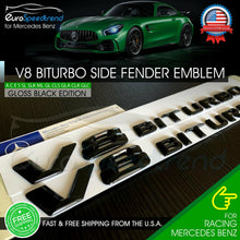 Load image into Gallery viewer, V8 BiTurbo Emblem Side Fender 3D Badge Gloss Black Mercedes Benz AMG E63 OEM 14+