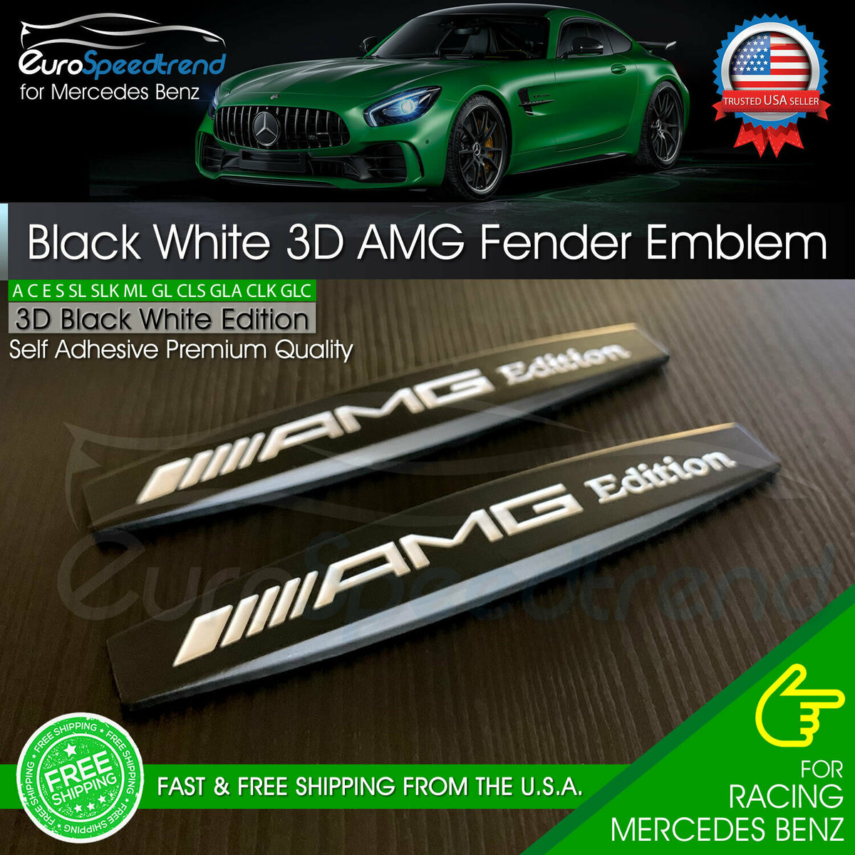 AMG Edition Black Emblem Metal Side Fender 3D Trunk Badge for Mercedes