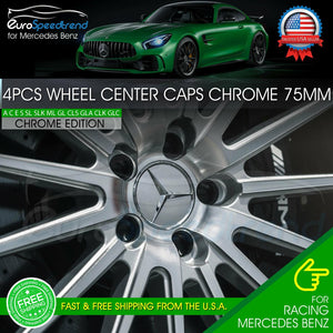 75mm Silver Chrome Wheel Center Hub Caps Emblem 4PC Set Mercedes Benz AMG Wreath
