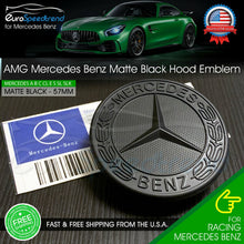 Load image into Gallery viewer, AMG Front Hood Emblem Matte Black Flat Laurel Wreath Badge Mercedes Benz 57mm C