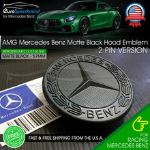 Load image into Gallery viewer, Front AMG Hood Emblem Matte Black Flat Laurel Wreath Badge Mercedes 2 Pins 57mm