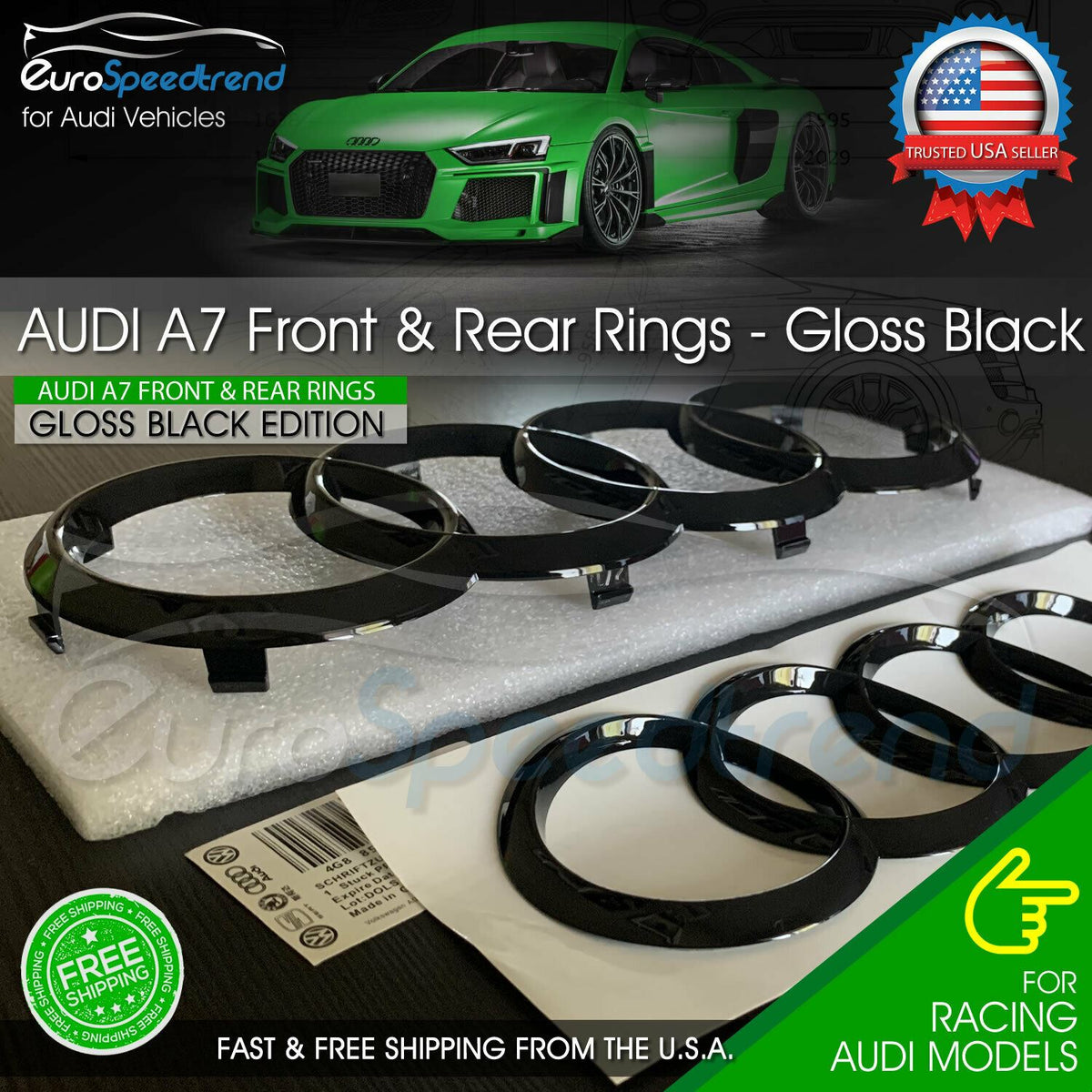 Audi A7 Rings Front Grill Rear Curve Trunk Emblem S7 RS7 Gloss