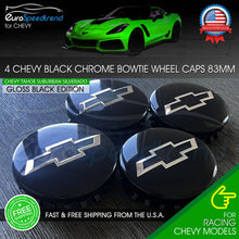 Load image into Gallery viewer, Chevy 83mm Black Wheel Center Hub Caps Bowtie Silverado Tahoe Suburban 2014-2021