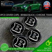 Load image into Gallery viewer, 4 Brabus Black Chrome Wheel Center Hub Caps Emblem fits Mercedes-Benz 75MM Set
