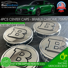 Load image into Gallery viewer, 4x Brabus Silver Chrome Wheel Center Hub Caps Emblem fits Mercedes-Benz 75MM Set