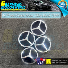 Load image into Gallery viewer, 4 Gloss Black Wheel Center Hub Caps For Mercedes-Benz Emblem 75MM AMG C E Wreath
