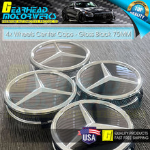 Load image into Gallery viewer, 4 Gloss Black Wheel Center Hub Caps For Mercedes-Benz Emblem 75MM AMG C E Wreath
