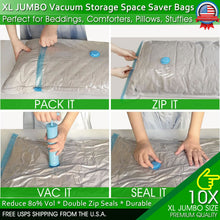 Load image into Gallery viewer, XL Jumbo Vacuum Storage Bags Comforters Bedding Clothes Space Saver w/ Hand Pump
