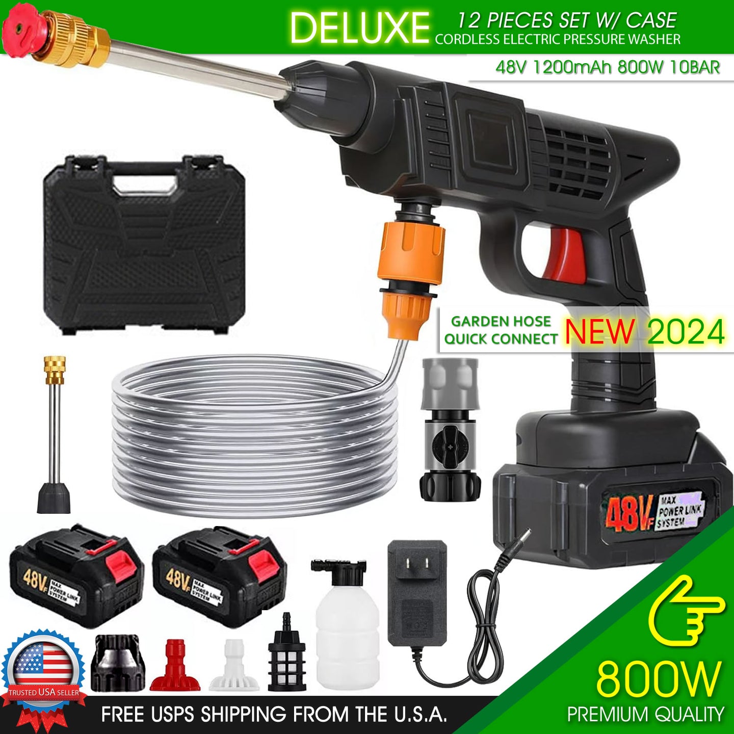Cordless Electric High Pressure Water Spray Gun Car Washer Portable Cleaner Tool