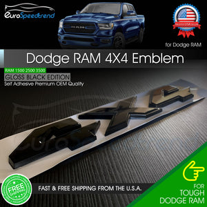 4X4 Gloss Black Emblem for Dodge RAM 1500 2500 3500 Rebel Tailgate Badge