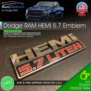 Chrome Hemi 5.7 Liter Emblem Badge for Dodge Ram 1500 2500 3500 Charger 2 Pieces