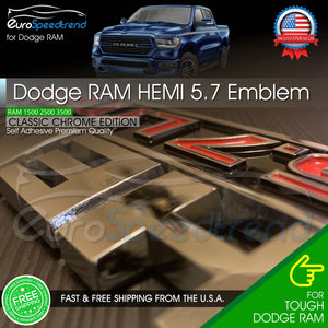 Chrome Hemi 5.7 Liter Emblem Badge for Dodge Ram 1500 2500 3500 Charger 2 Pieces
