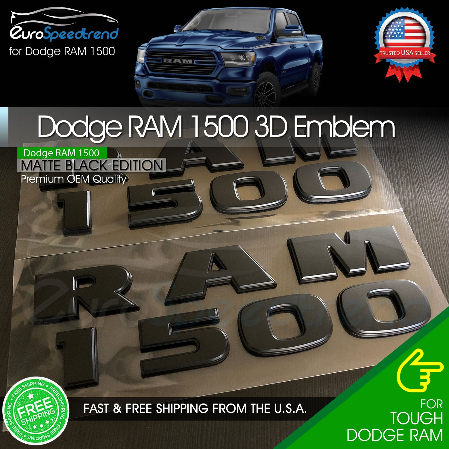 Ram 1500 Side Emblem Matte Black Badge Dodge Nameplate Logo Letter 2X