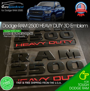 Matte Black Ram 2500 Red Heavy Duty Emblem Badge Dodge Mopar Letter Nameplate Logo 2X