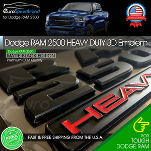 Matte Black Ram 2500 Red Heavy Duty Emblem Badge Dodge Mopar Letter Nameplate Logo 2X