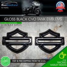 Load image into Gallery viewer, Harley CVO Custom Tank Emblems Gloss Black 3D Logo Road Glide Set of 2
