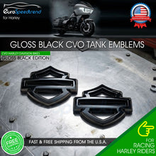 Load image into Gallery viewer, Harley CVO Custom Tank Emblems Gloss Black 3D Logo Road Glide Set of 2
