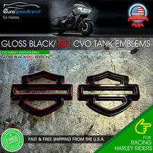 Load image into Gallery viewer, Harley CVO Custom Tank Emblems Gloss Black Red 3D Logo Road Glide Set of 2
