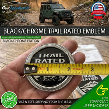 Load image into Gallery viewer, Black/Chrome Trail Rated 4x4 Emblem Badge (Pair) for Jeep Wrangler, Grand Cherokee, Compass, Patriot
