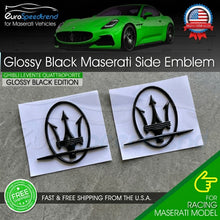 Load image into Gallery viewer, Maserati Side Emblem Gloss Black 3D Quaterpanel Logo Badge OE Ghibli Levante L+R
