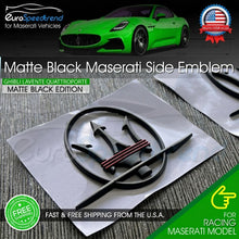 Load image into Gallery viewer, Maserati Side Emblem Matte Black Red Lines 3D Quaterpanel Logo Badge Ghibli Levante L+R
