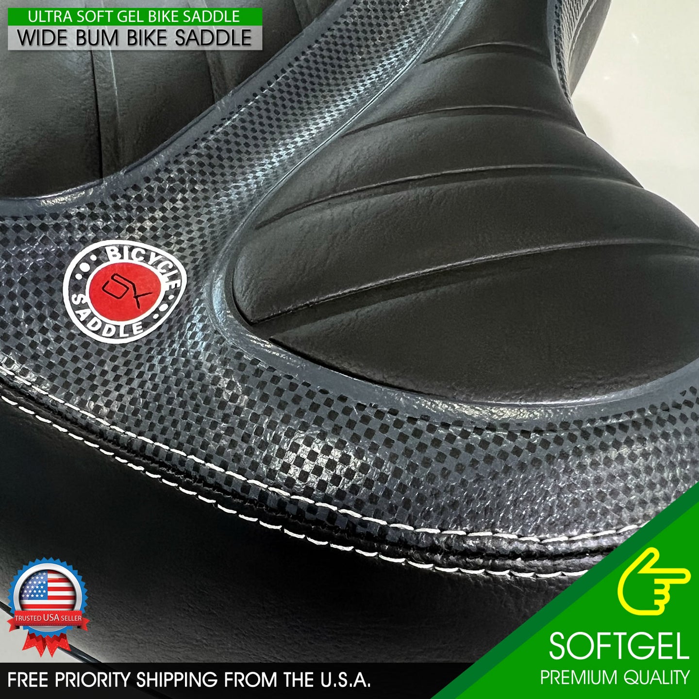Gel Bike Saddle Wide Seat Cushion Soft Comfy Big Bum Pad Cruiser Bicycle E-Bike