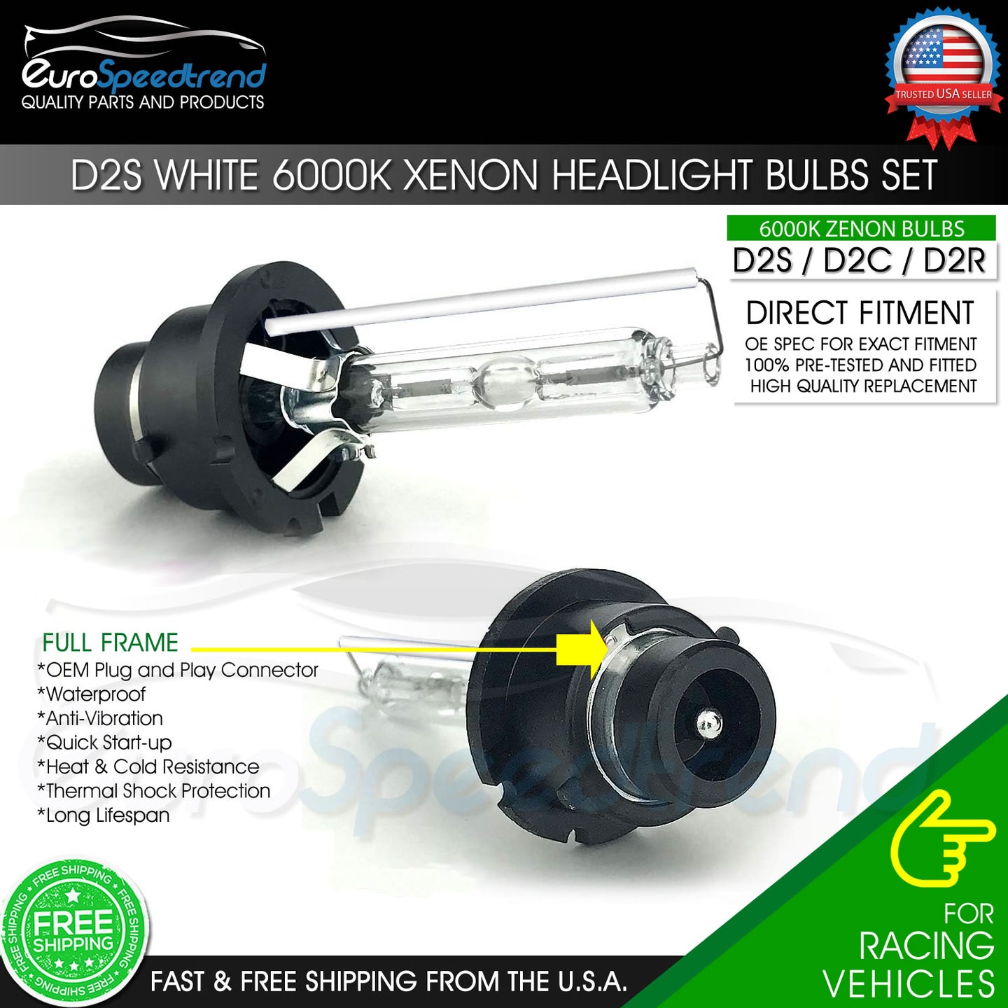 2-Piece D2S 6000K Xenon HID Headlight Bulbs – 35W, 3800LM – Plug & Play For Lexus, Mazda, Infiniti, Acura, Nissan