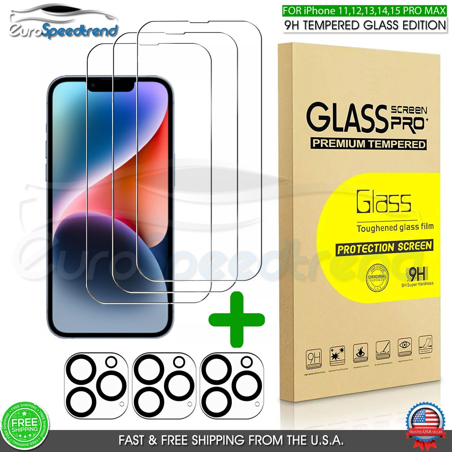 For iPhone 15 14 13 12 11 Pro Max Tempered Glass Screen Camera Protector 9H